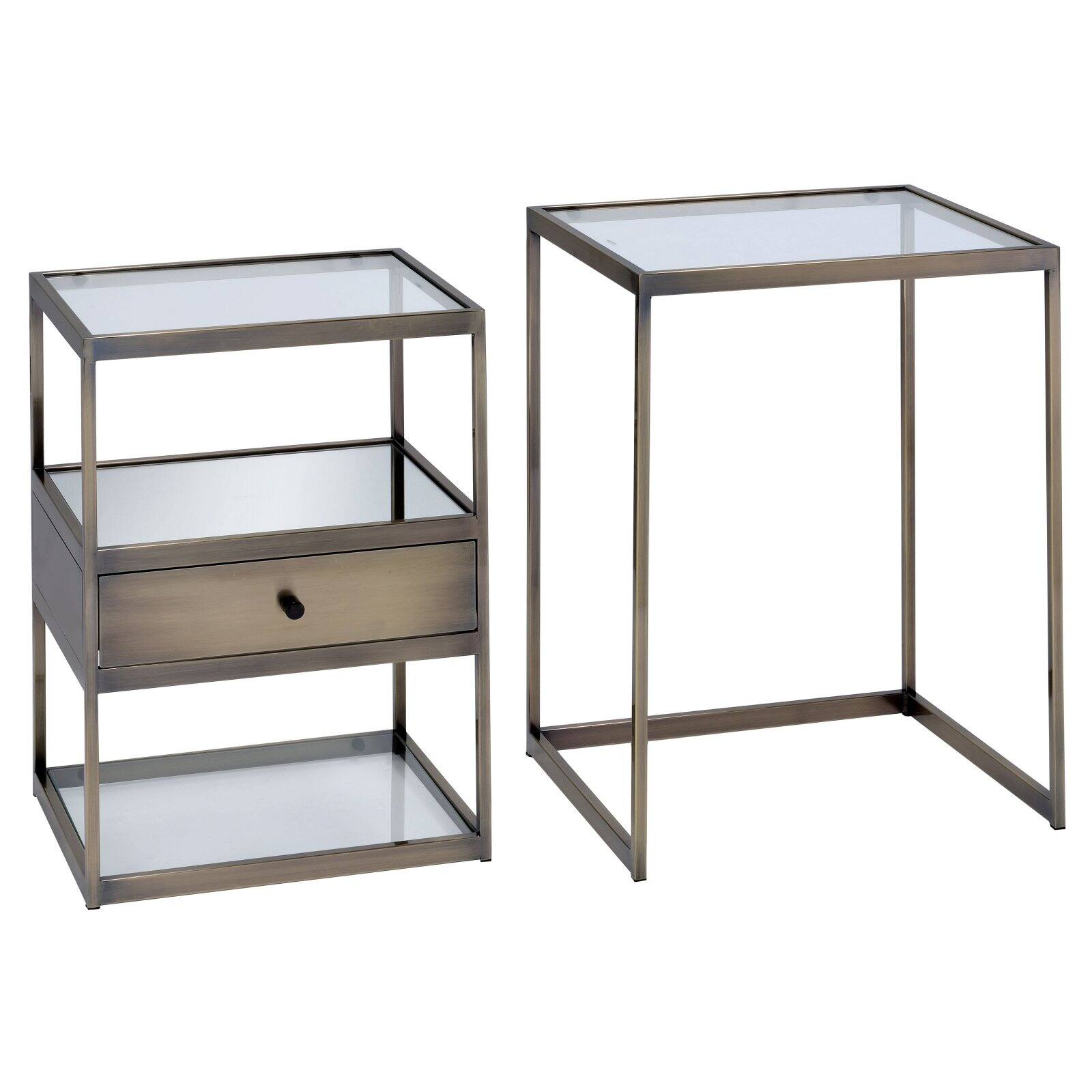 Stylish Nesting Tables Set, Clear Glass and  Brass, 2 Piece Pack- Saltoro Sherpi