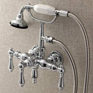 Kingston Brass Vintage 3-38 in. Center 3-Handle Claw Foot Tub Faucet with Handshower in Chrome HAE20T1