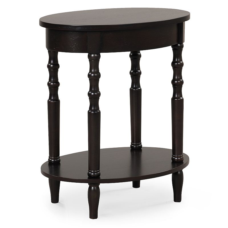 2-tier Oval Side Table With Storage Shelf And Solid Wood Legs