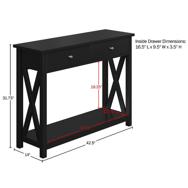 Console Table with Two Drawers �C 2-Tier Entryway Table with Storage Shelf by Lavish Home (Black)