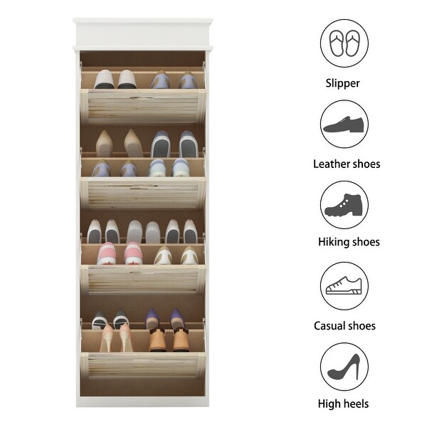 61Tall 4 Drawer Shoe Cabinet Space Saving(WhiteandOak) - - 35665039