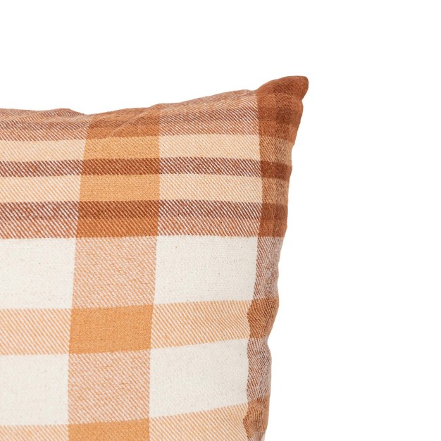 14x14 Inch Hand Woven Plaid Throw Pillow Rust Cotton With Polyester Fill By Foreside Home amp Garden