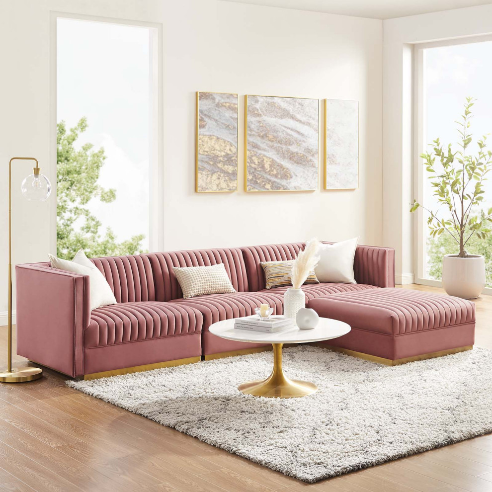 Sanguine Channel Velvet 4 Piece Modular Sectional Sofa   Contemporary   Sectional Sofas   by Modway  Houzz