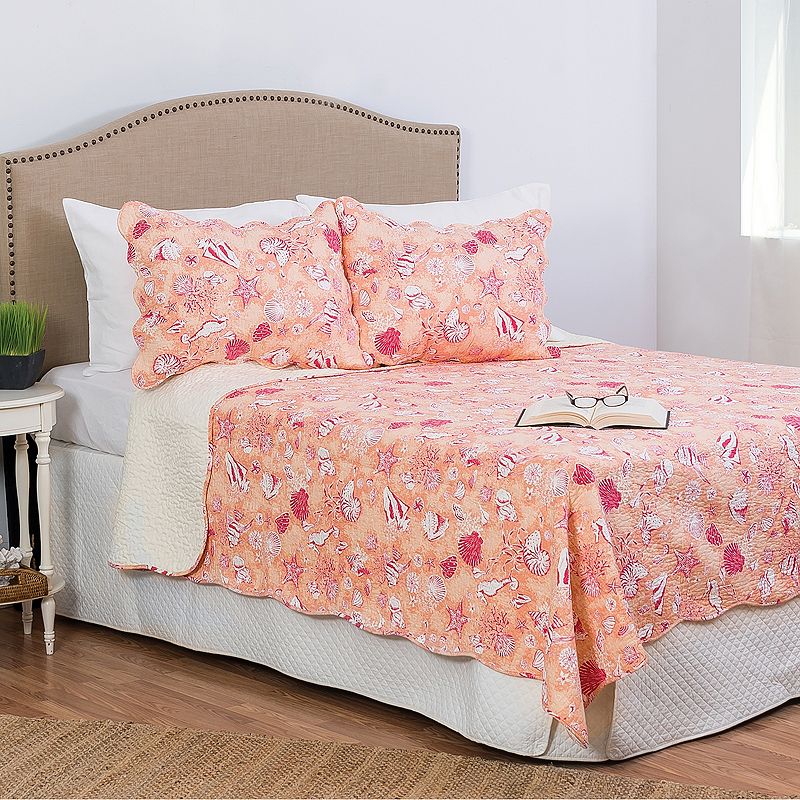 CandF Home Lagoon Peach Quilt Set with Shams