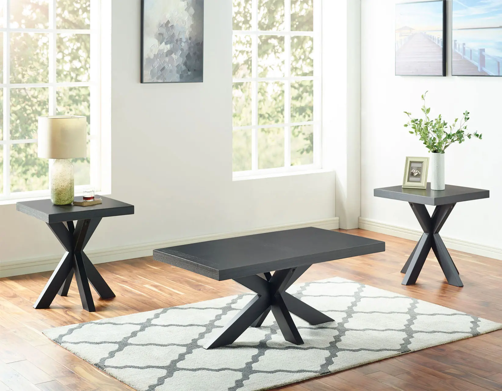 Harris Ebony Black Timber Beam Pedestal End Table