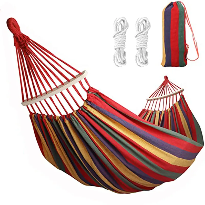 JETSHARK Outdoor Hammock Portable Durable Soft Garden Hammock Hiking Striped Canvas Single Swing Bed Hammock Home Camping Travel