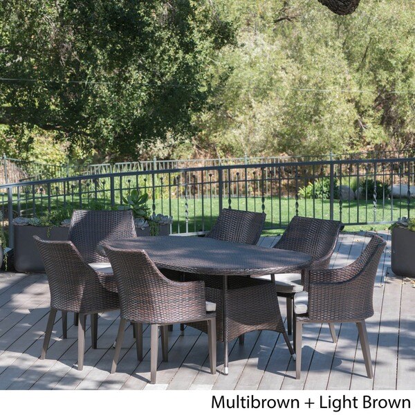 Hillhurst Outdoor 7piece Oval Wicker Dining Set with Cushions by Christopher Knight Home