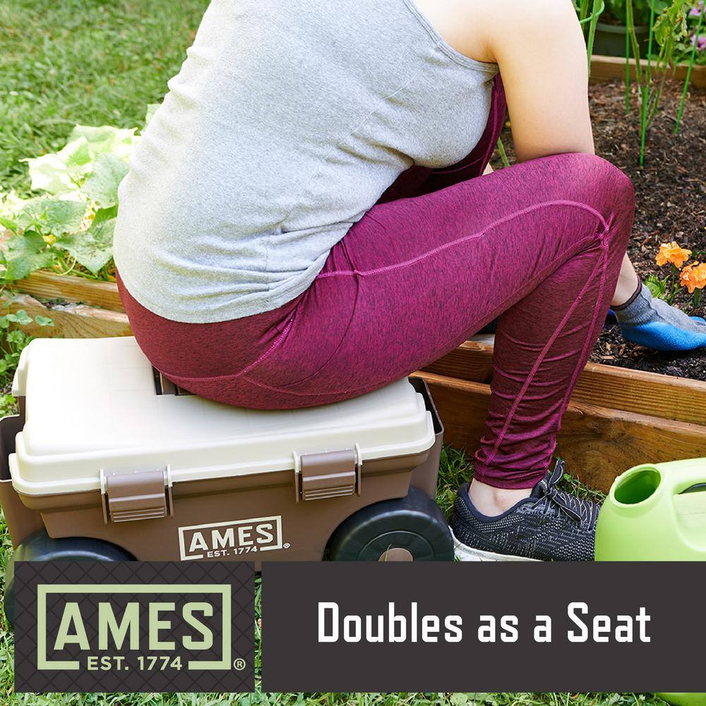 Ames 5-Piece Digging Transferring and Cultivating Garden Tool Set with Rolling Cart 10000-03450