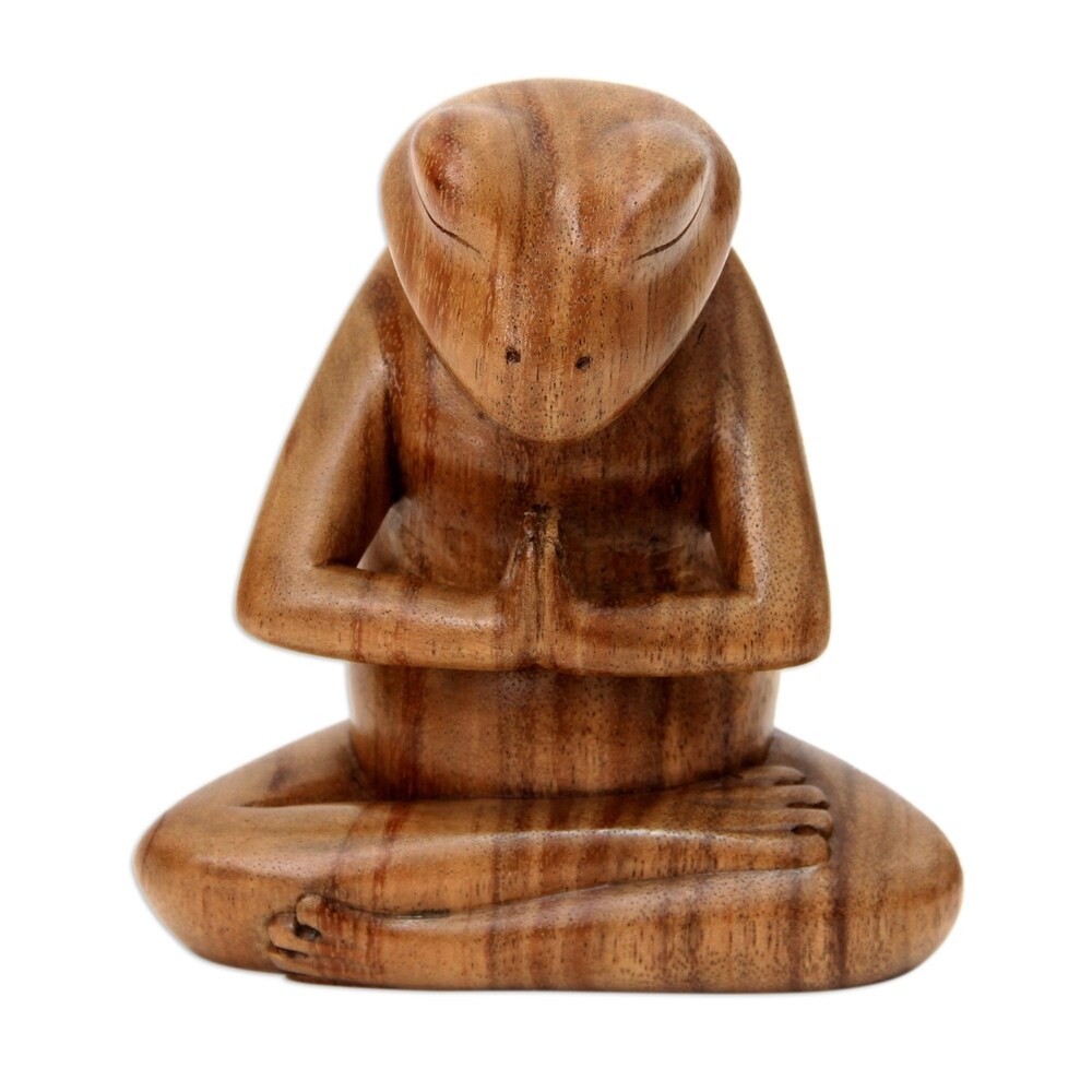 NOVICA Handmade Wood Sculpture  'Asana Pose Yoga Frog' (Indonesia)   5\