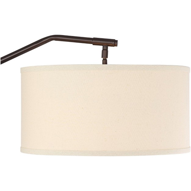 Tall Oiled Bronze Metal Light Brown Linen Drum Shade For Living Room Reading