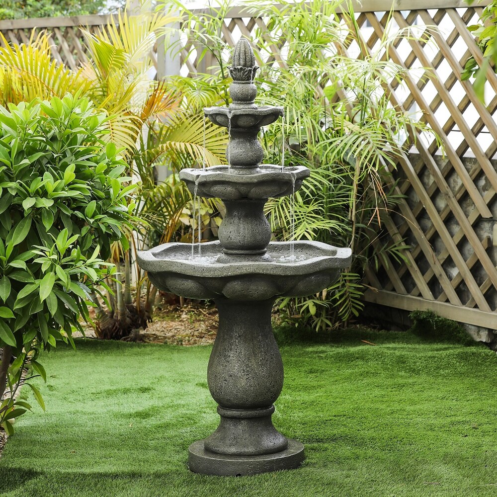 57 Inch Gray Resin 3 Tier Round Outdoor Garden Fountain