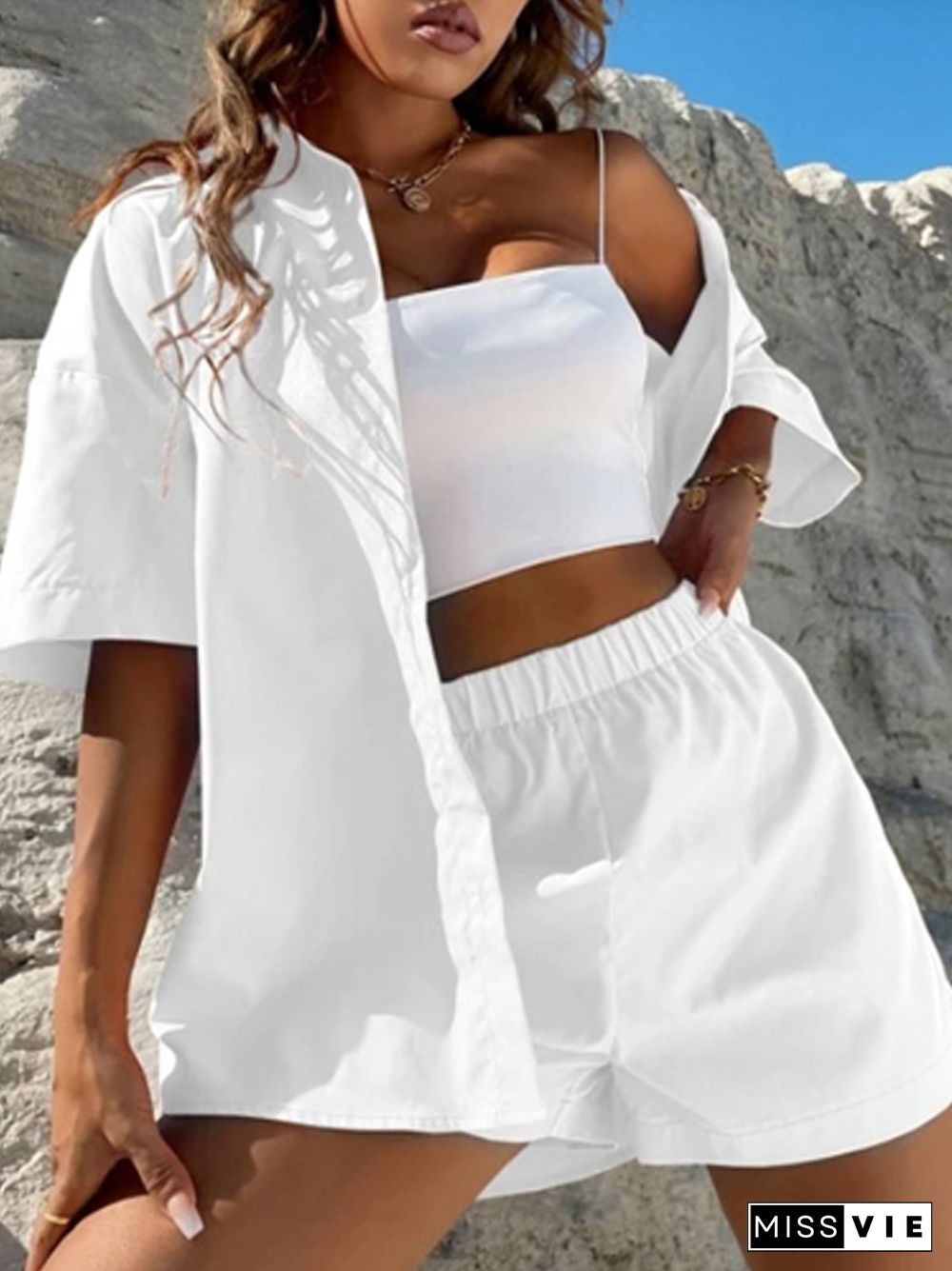 Long Sleeve Single-breasted Top + Broad-legged Shorts Set Fashion Ladies Sexy Solid Suits Summer 2 Piece Outfits For Women