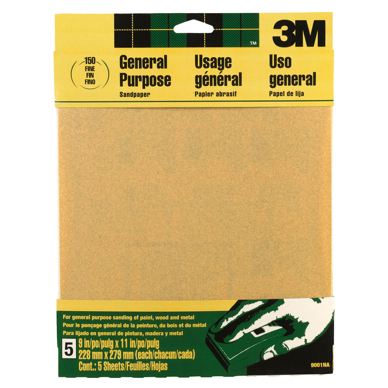 3M 11 in. L X 9 in. W 150 Grit Aluminum Oxide Sandpaper 5 pk