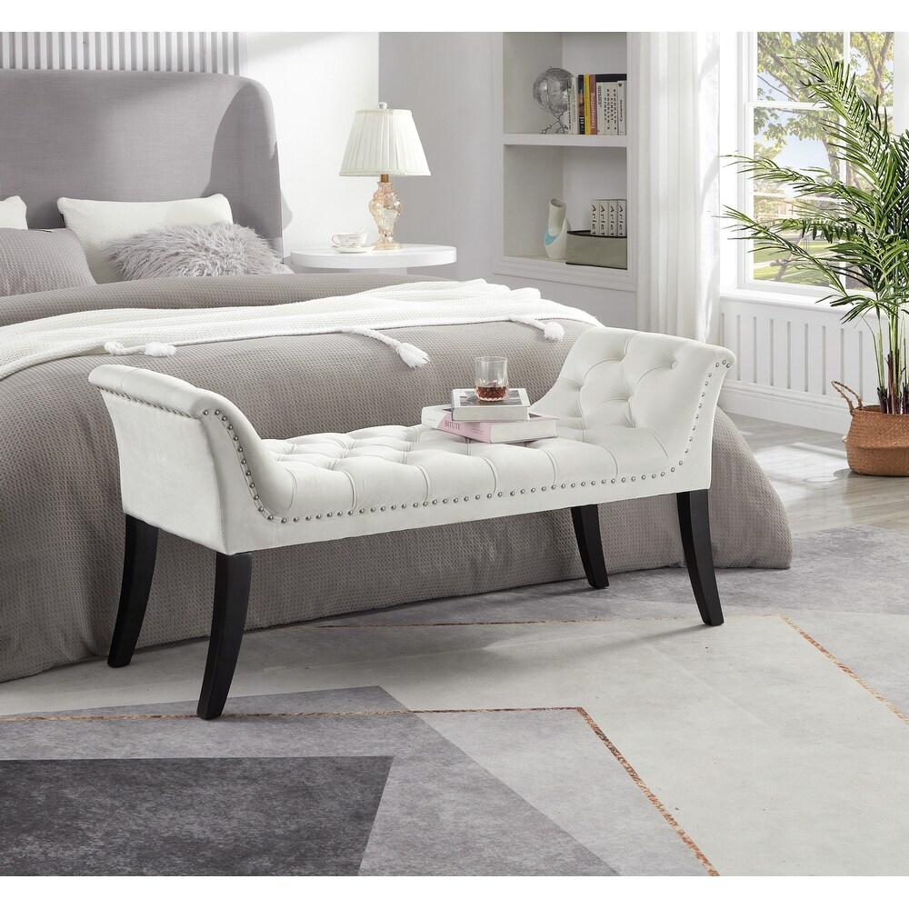 Armrest Button Tufted Ottoman Bench