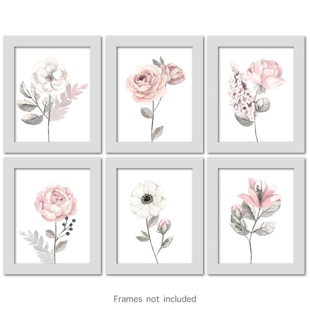 Lambs amp Ivy Watercolor Floral Unframed Nursery Child Wall Art 6pc Pink gray