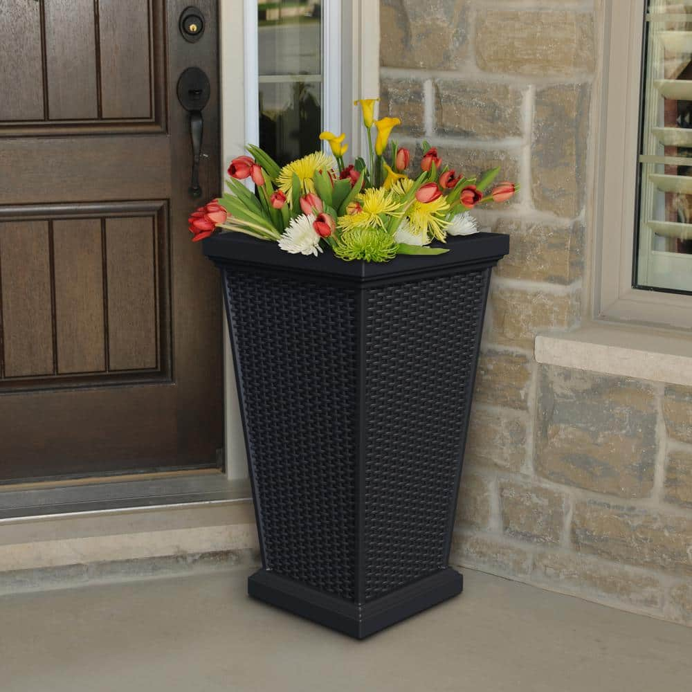 Mayne Wellington 28 in. Tall Black Polyethylene Planter 5863-B