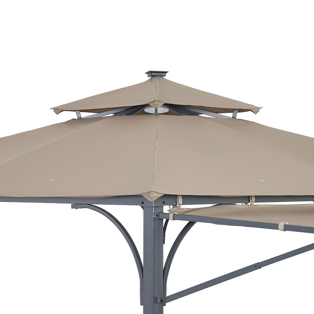 9.8ft.L x 9.8ft.W Gazebo with Extended Side Shed/Awning and LED Light