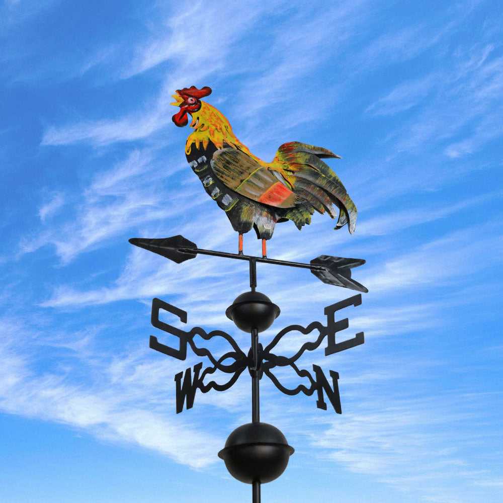 Westcharm Metal Rooster Weathervane | Wind Wheel Garden Stake With Crowing Rooster Ornament | Chicken Garden Weather Vane， 48 Inch. Tall