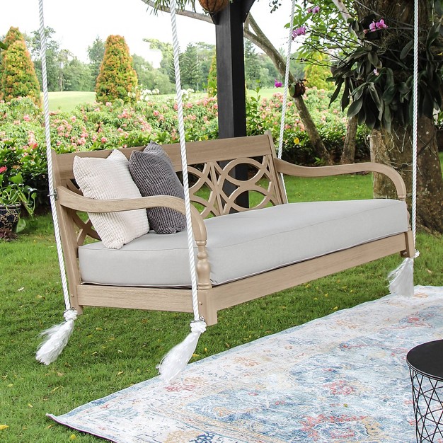 Renley Outdoor Wood Swing With Cushion Cream Cambridge Casual