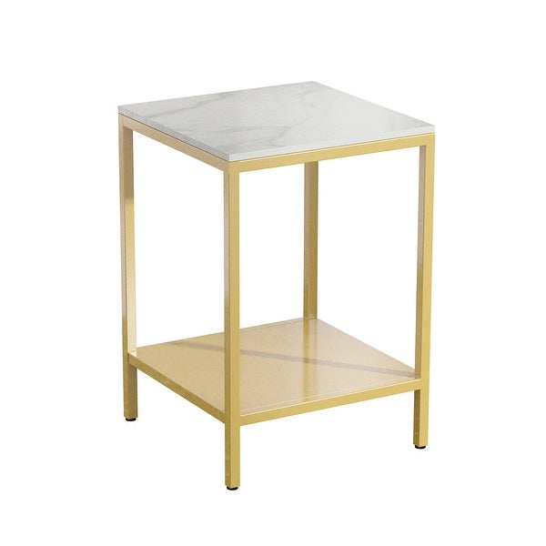 2-Tier Square End Table with Marble Top