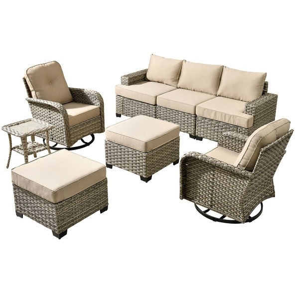 XIZZI 8piece Outdoor Grey Wicker Furniture Conversation Set