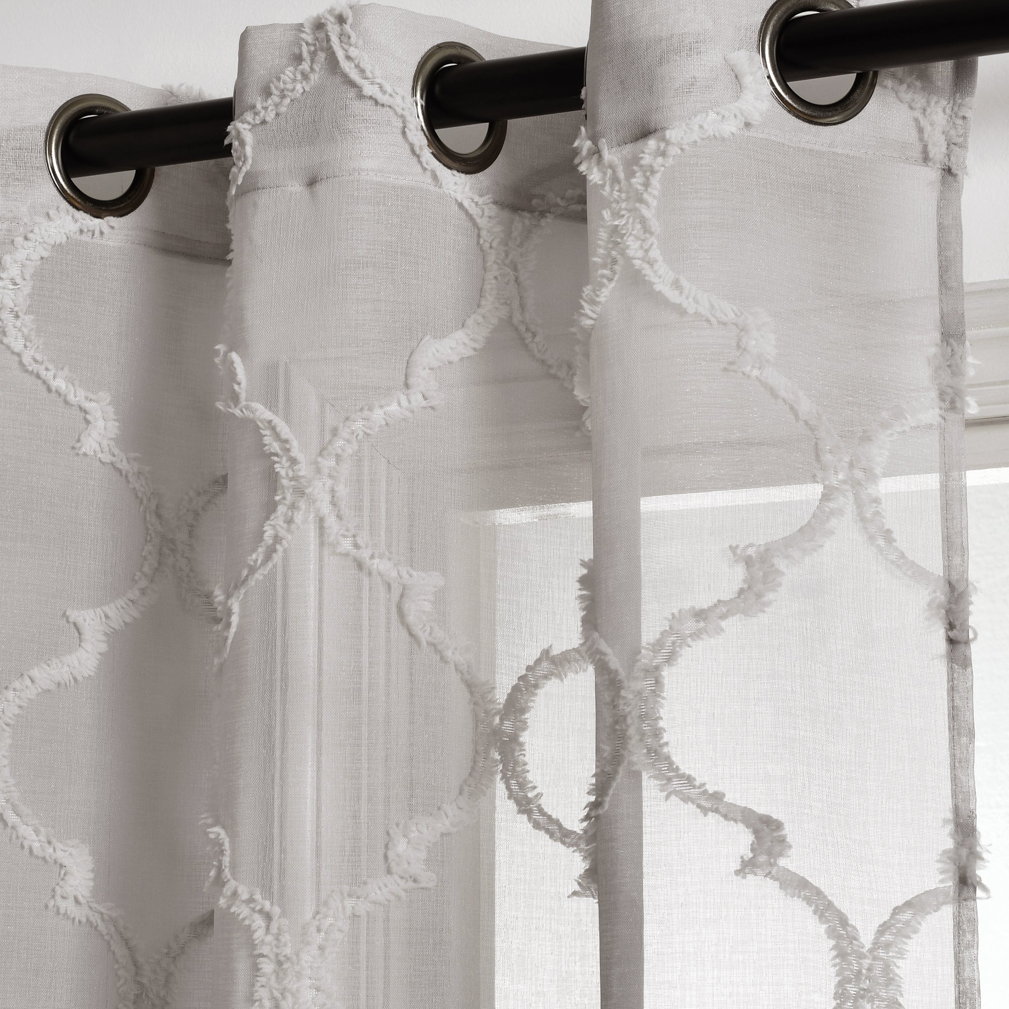 Avon Trellis Grommet Sheer Window Curtain Panel Set