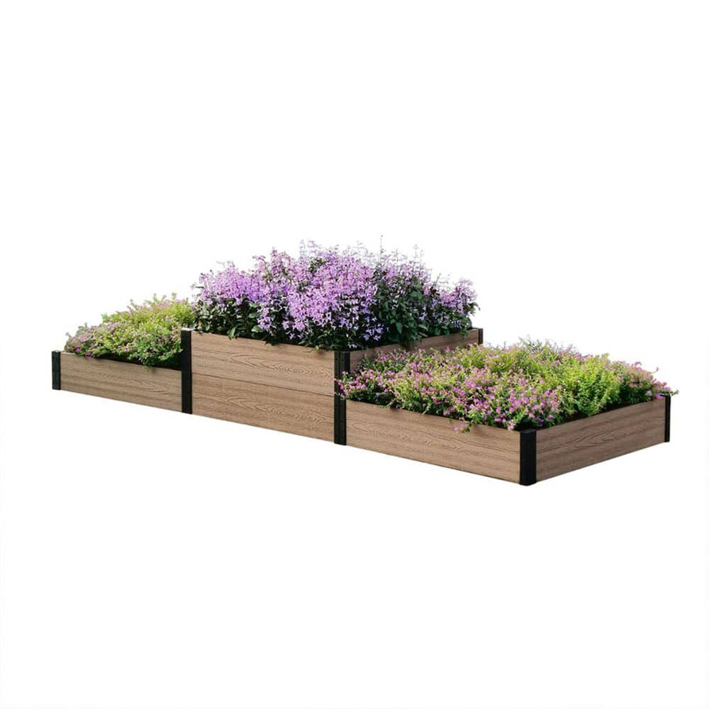 EverBloom 38 in. D x 14 in. H x 110 in. W Brown and Black Composite Board and Steel Terraced Triple Garden Bed (Lo-Hi-Lo) K2124