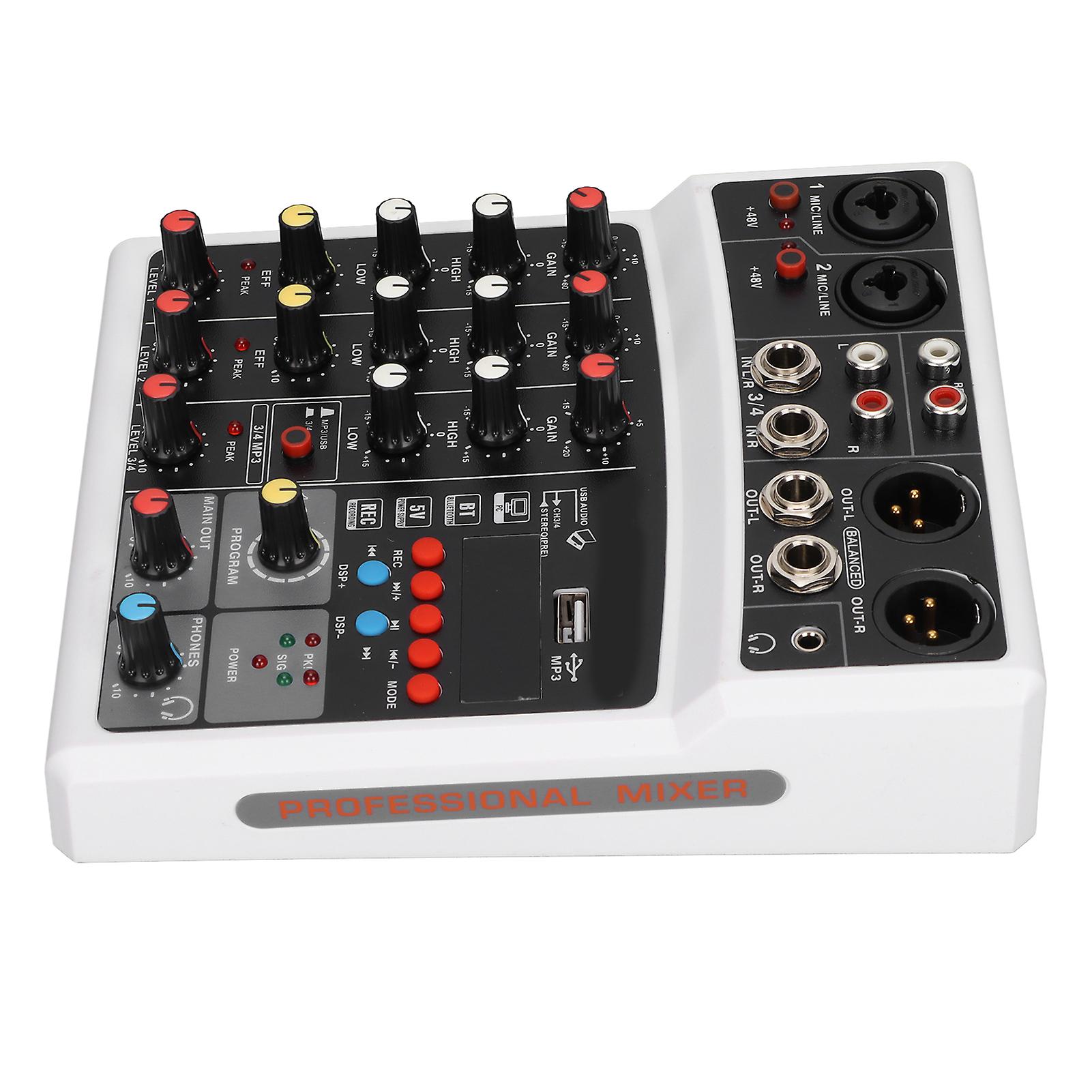 Bmg04d 4 Channel Mixer 48v Phantom Power Stereo Recording 4 Channel Mixing Console 100240vwhite Us Plug