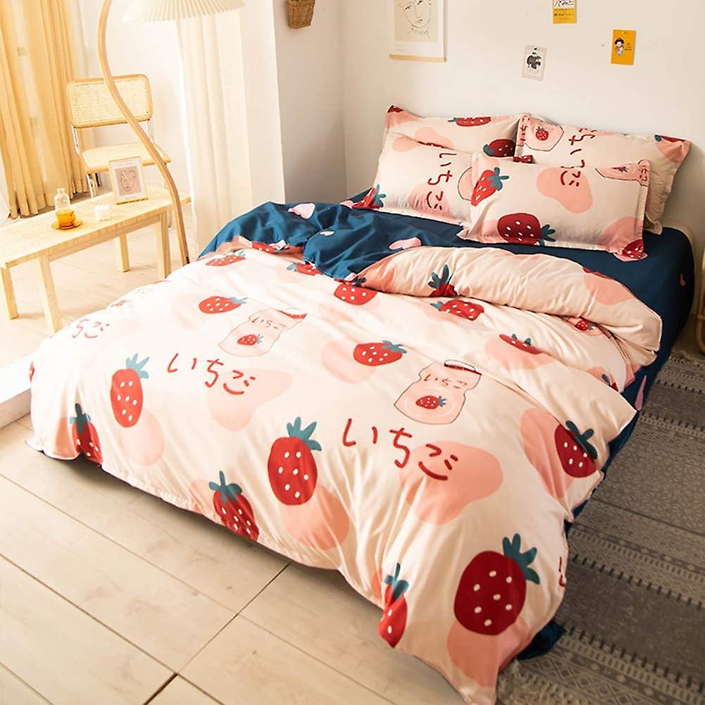 Girls Duvet Cover Sets Queen Size Strawberry Fruit Love Print Soft Reversible Blue Microfiber 3 Pieces Comforter Cover With Zipper Closure Cmsn Queen