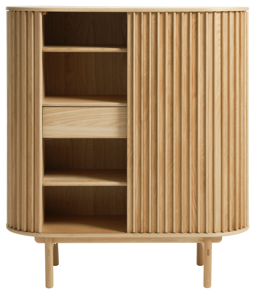 Mid Century Modern Rounded Sliding Door Cabinet 43 quotW  Natural   Midcentury   Accent Chests And Cabinets   by Unique Furniture  Houzz