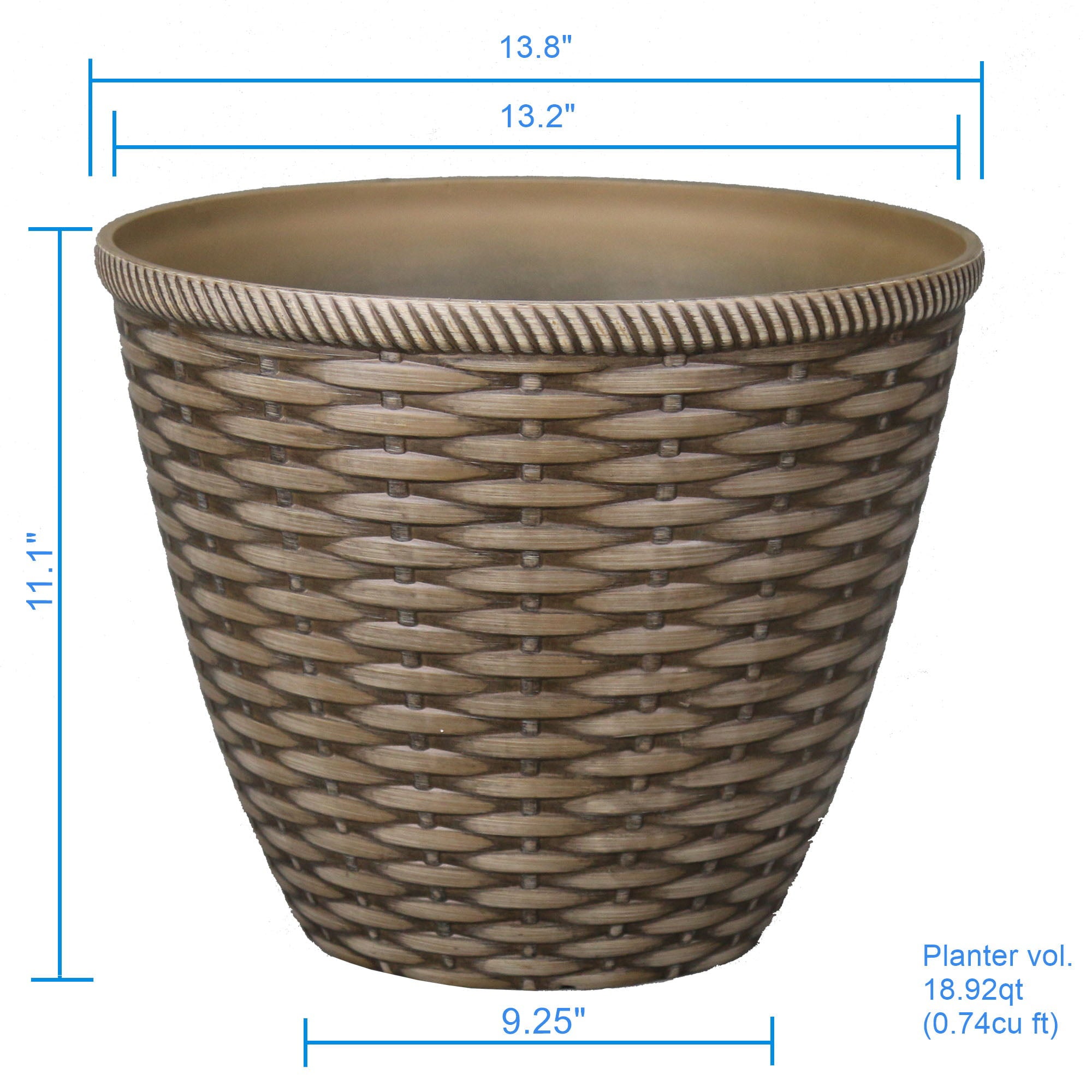 Mainstays Woven 14inch Round Planter, Natural, Recycled Resin, 13.9