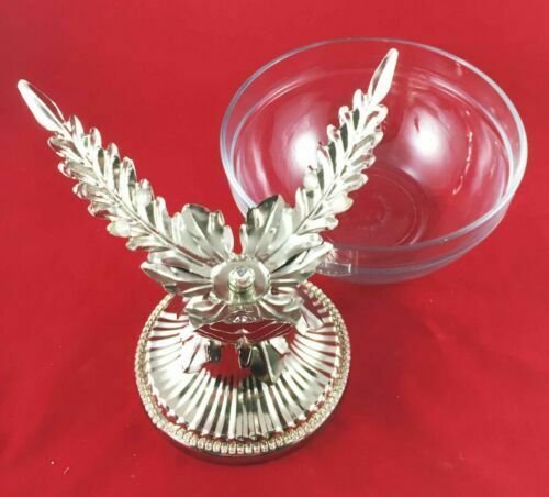 1 Beautiful Round Glass Cocktail Serving Bowl On Three Leaf Festive Metal Base EBR02