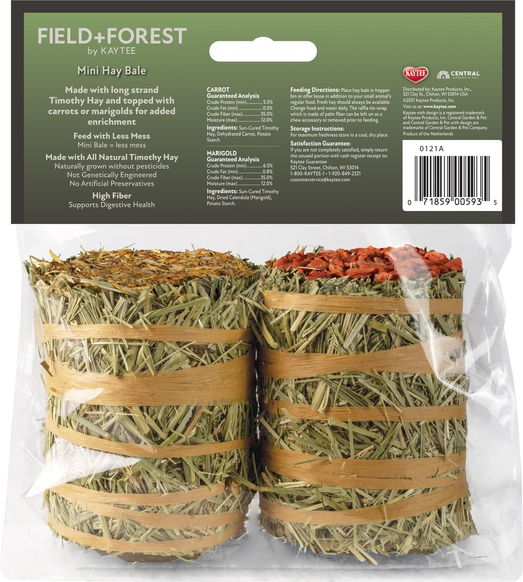 Field+Forest by Kaytee Mini Hay Bales Carrot Marigold Small Pet Hay， 7-oz bag， 2 count