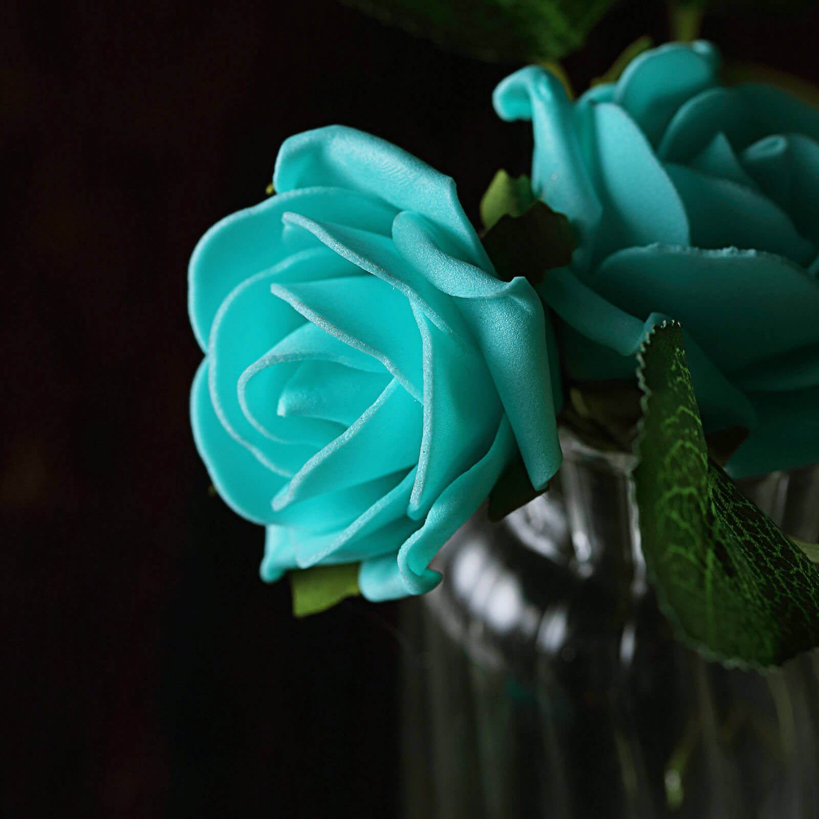 24 Roses Turquoise Artificial Foam Flowers With Stem Wire and Leaves 2