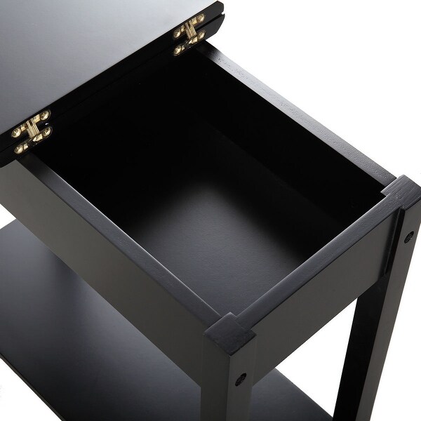 Black Heritage Flip Top Side Table with Storage Shelf