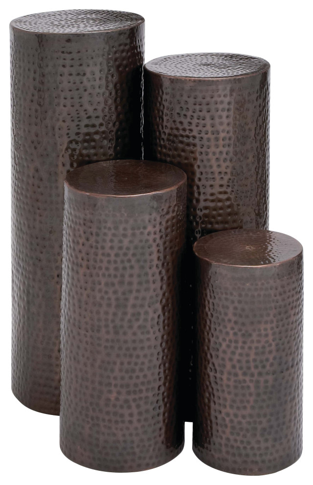 Zimlay Farmhouse Cylindrical Hammered Iron Set Of 4 Pedestals 22024   Traditional   Plant Stands And Telephone Tables   by Brimfield  ampMay  Houzz