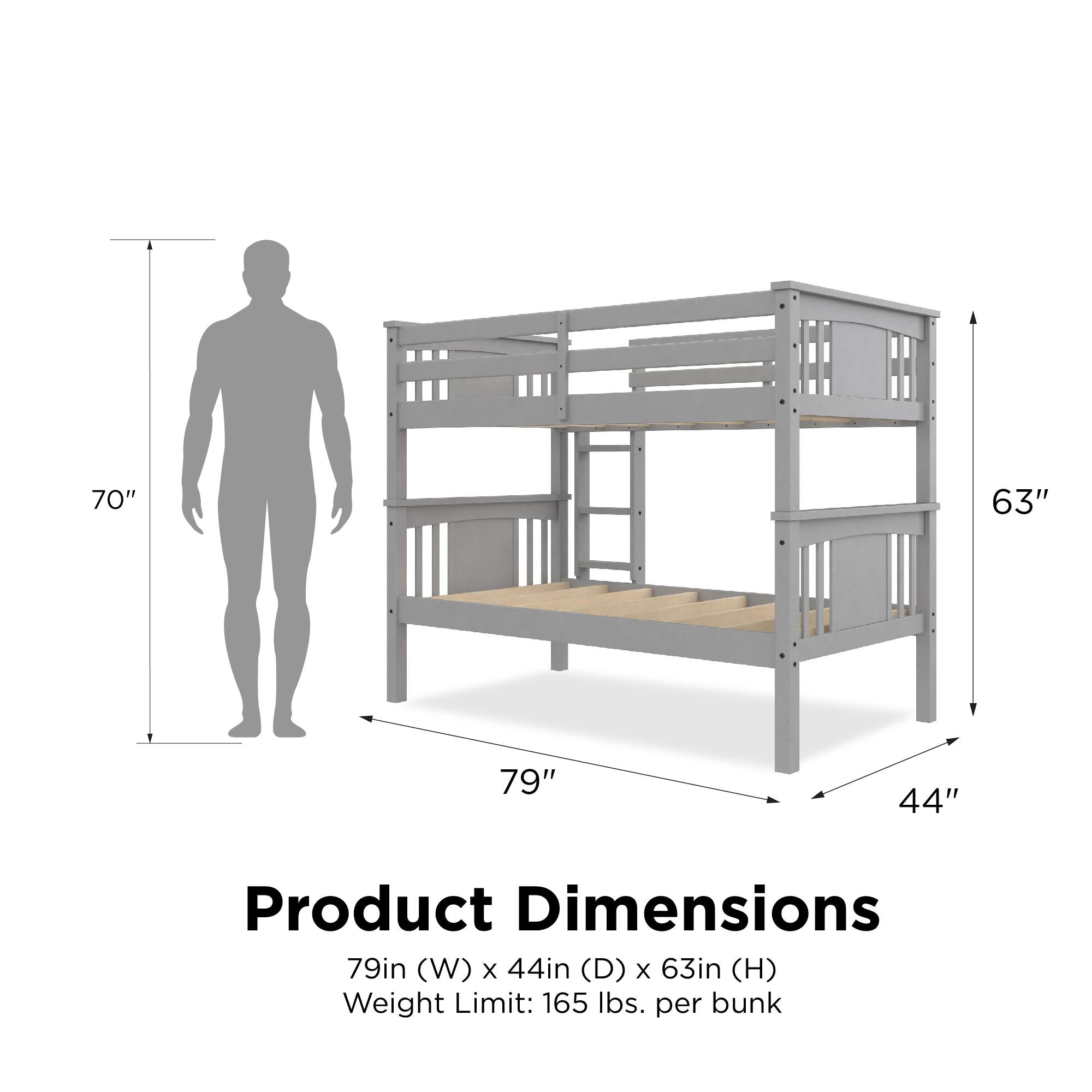 Better Homes and Gardens Flynn Twin Size Bunk Bed for Kids, Gray