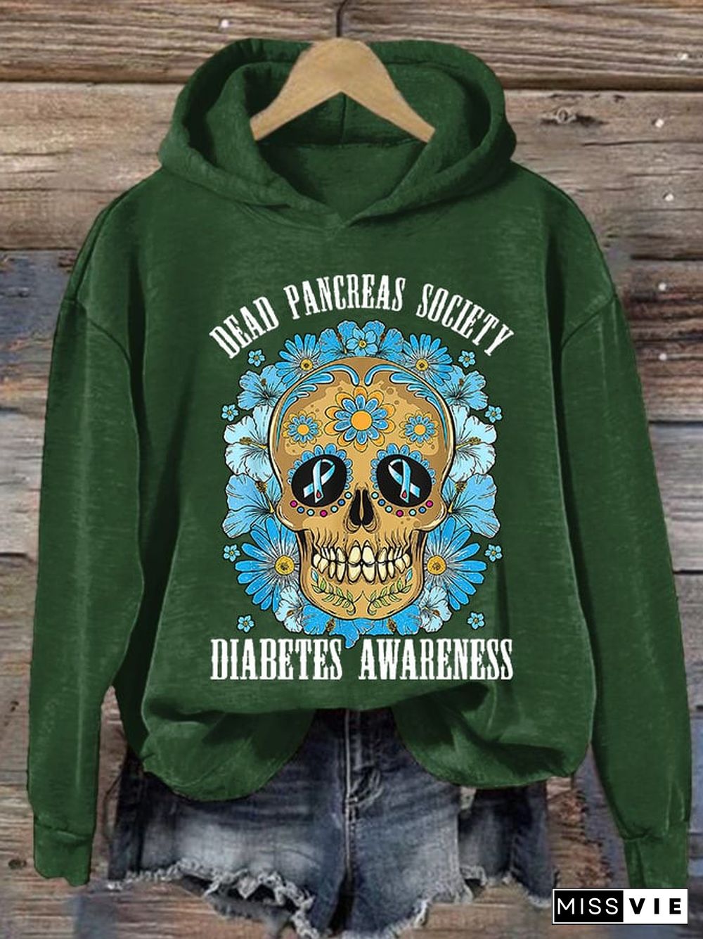 Women's Casual Diabetes Awareness Print Long Sleeve Sweatshirt