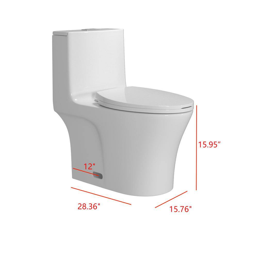 ANGELES HOME 12 in. Rough-In 1-piece 1.27 GPF Dual Flush Elongated Toilet in Glossy White Seat Included MOPT-272