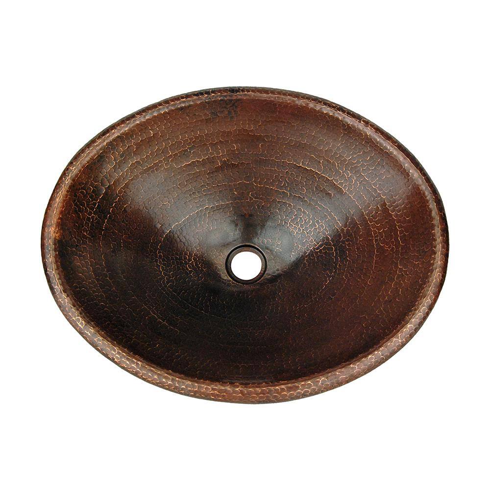 Premier Copper Products Self-Rimming Master Bath Oval Hammered Copper Bathroom Sink in Oil Rubbed Bronze LO20RDB