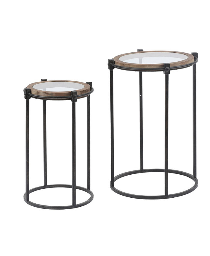 Luxen Home 2-Piece Metal And Glass Round Accent Table