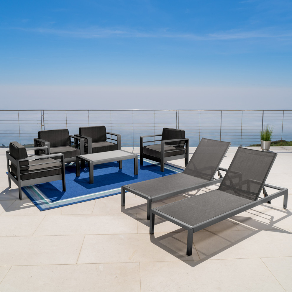 GDF Studio 7 Piece Coral Bay Outdoor Gray Aluminum Chat Set With Pair of Lounges   Transitional   Outdoor Lounge Sets   by GDFStudio  Houzz