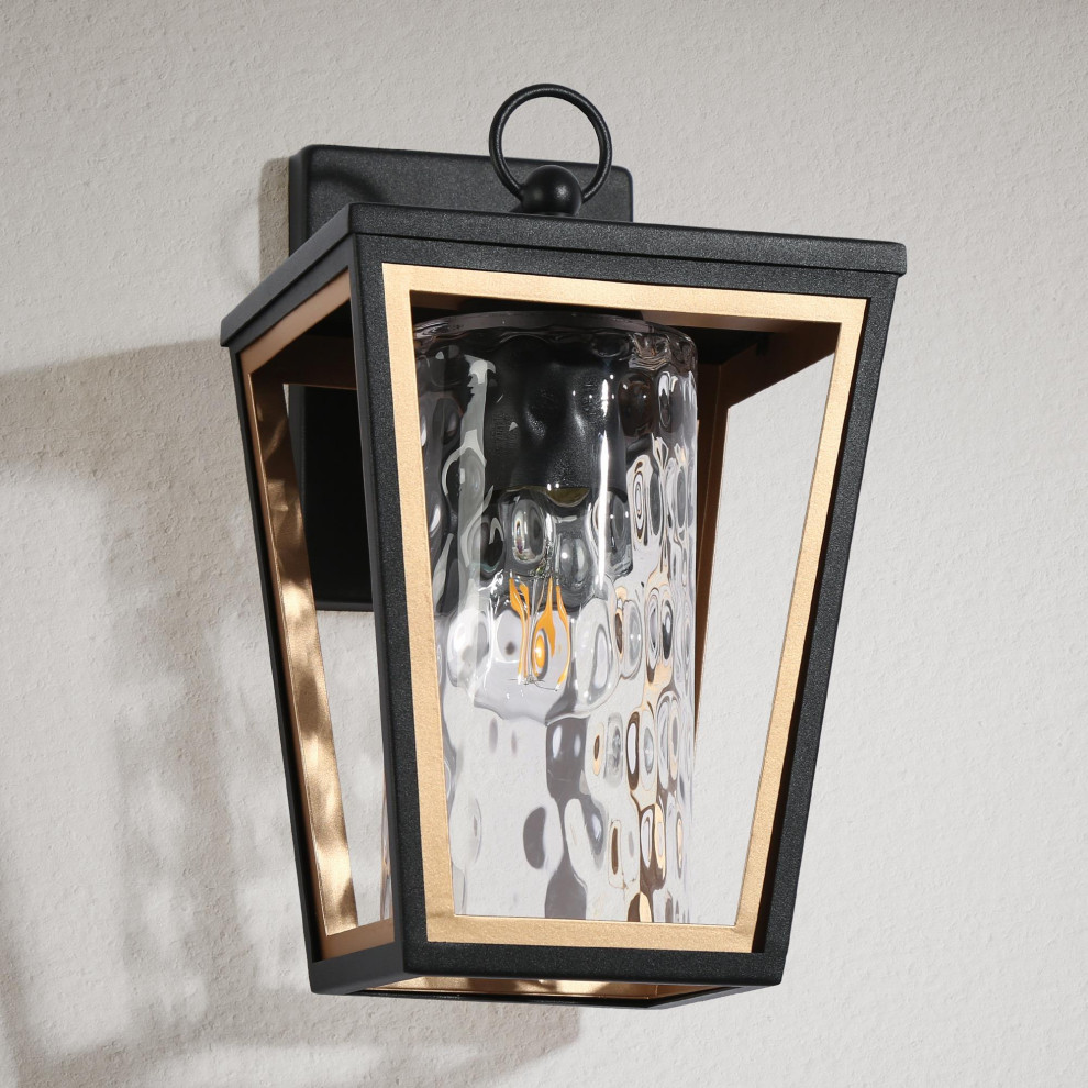 LNC 1 Light Matte Black and Gold Glass Modern Outdoor Wall Light   Modern   Outdoor Wall Lights And Sconces   by LNC  Houzz