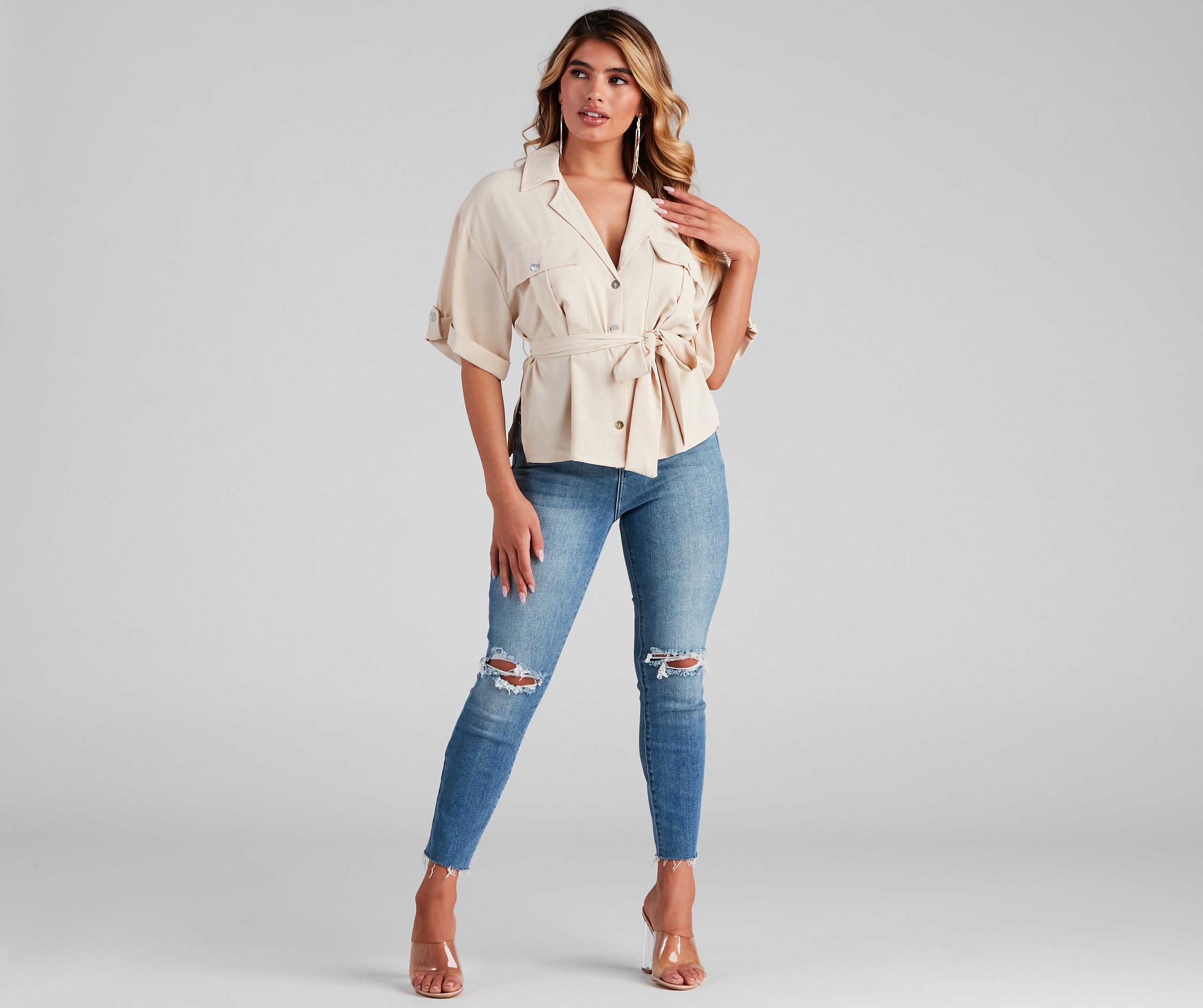 Button Things Up Tie-Waist Top