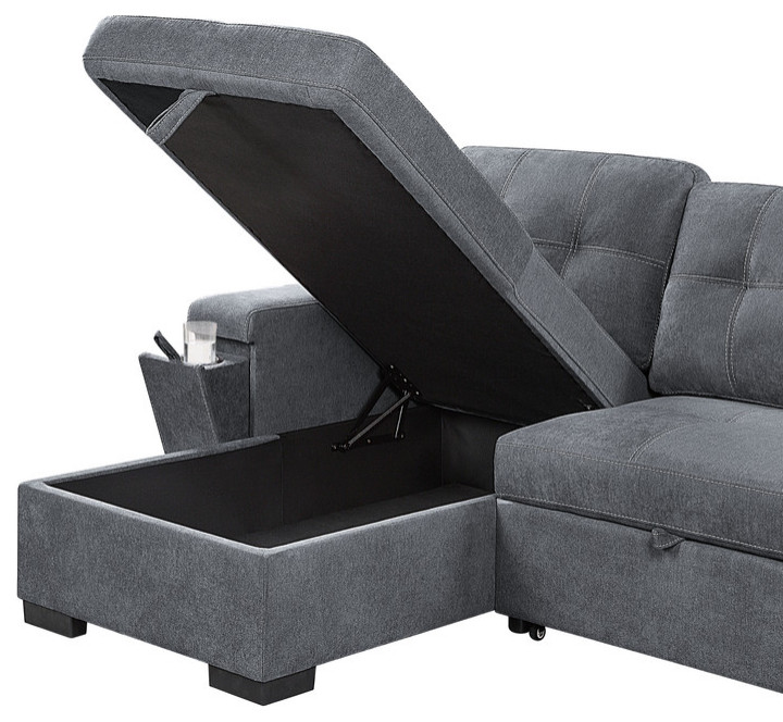 Toby Gray Woven Reversible Sleeper Sectional w/ Storage  Cupholder  USB Port   Transitional   Sleeper Sofas   by Lilola Home  Houzz