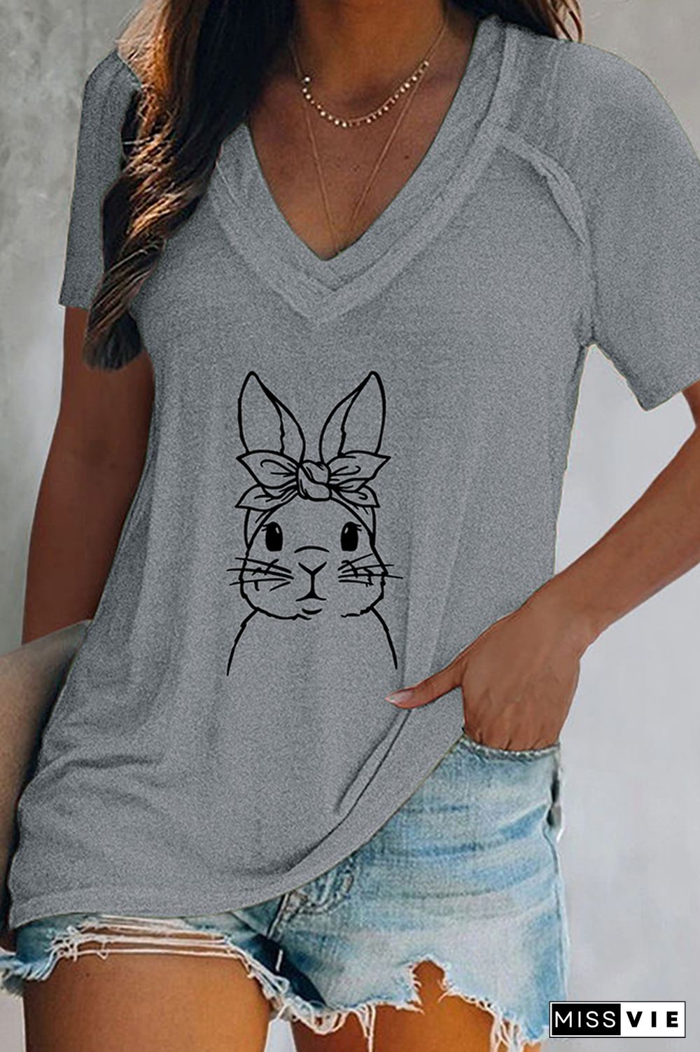 Easter Bunny V Neck Graphic Tee