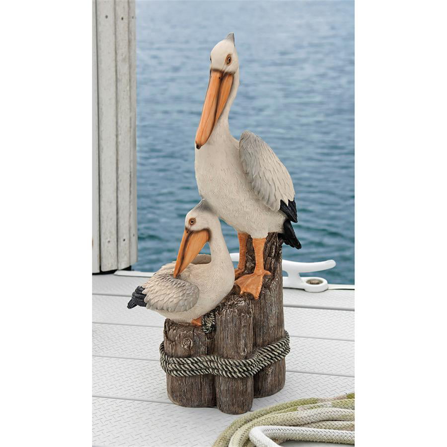 Design Toscano Coastal Decor Ocean's Perch Pelicans Garden Bird Statue, 24 Inch, Polyresin, Full Color