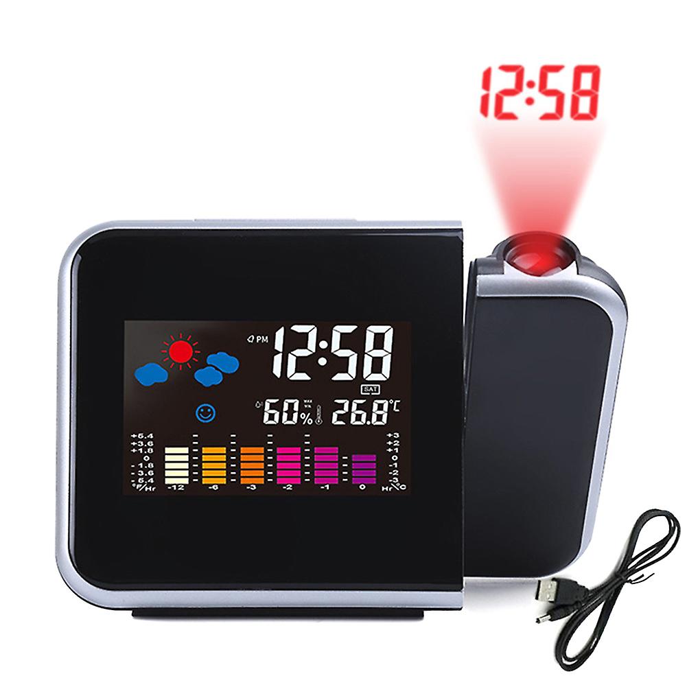 Electronic Color Screen Digital Weather Clock Projection Clock Weather Forecast Hygrometer Thermometer Detection Alarm Clock Time Display Usb Charging