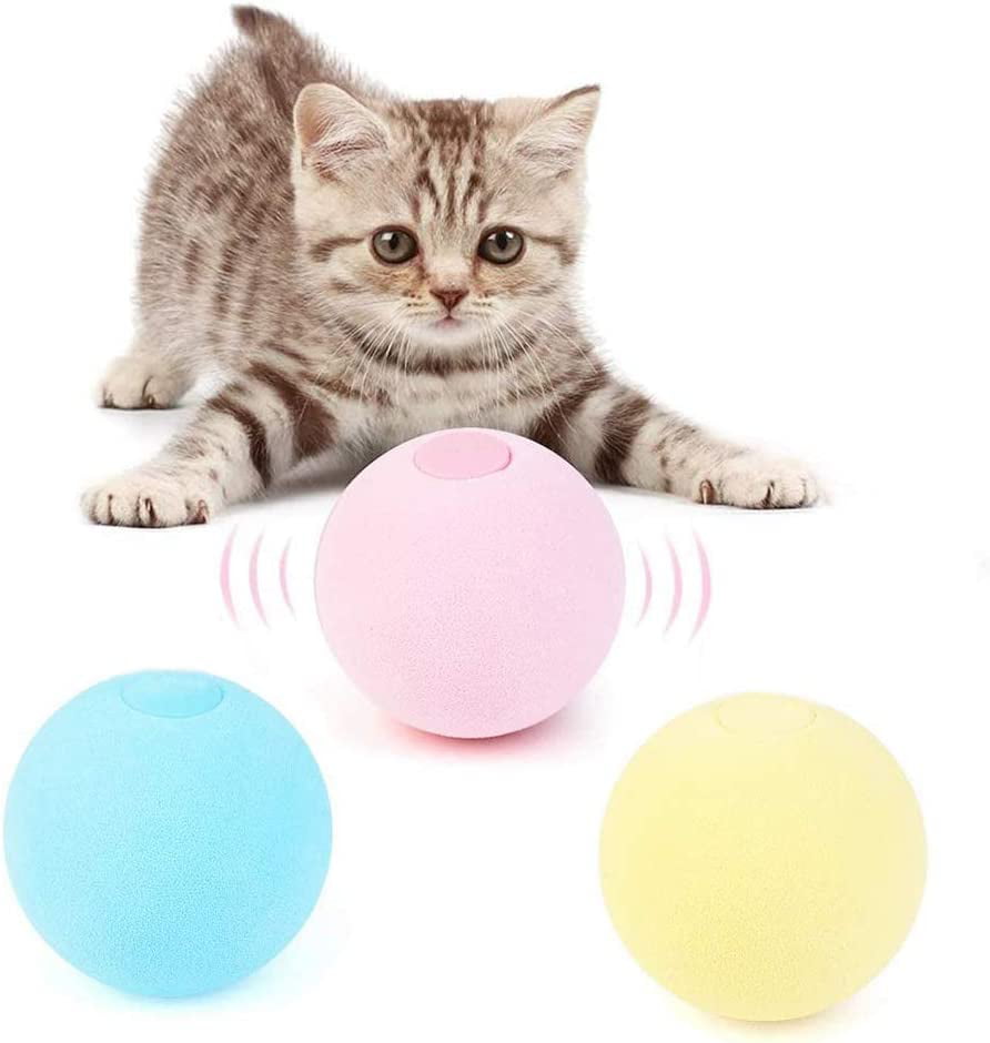 Haoshics Smart Cat Toys Interactive Ball Catnip Cat Training Toy Pet Playing Ball Pet Squeaky Supplies Products Toy for Cats Kitten Kitty (Blue-Forg， EVA Material)