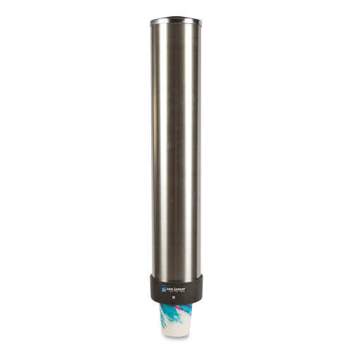 San Jamar Large Water Cup Dispenser with Removable Cap， For 12 oz to 24 oz Cups， Stainless Steel (C3400P)